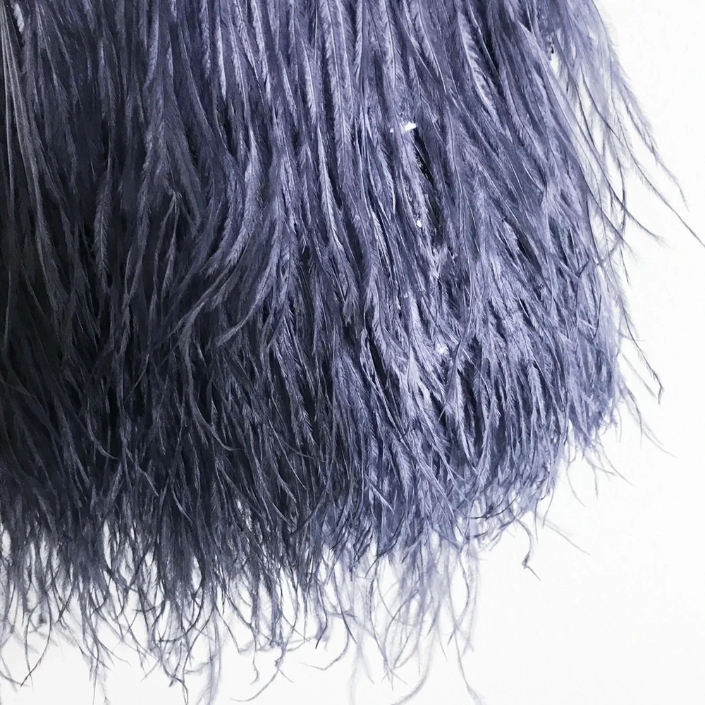 Cinq à Sept Glittering Silver Mini Dress with Feather Detail - Picture 6 of 7